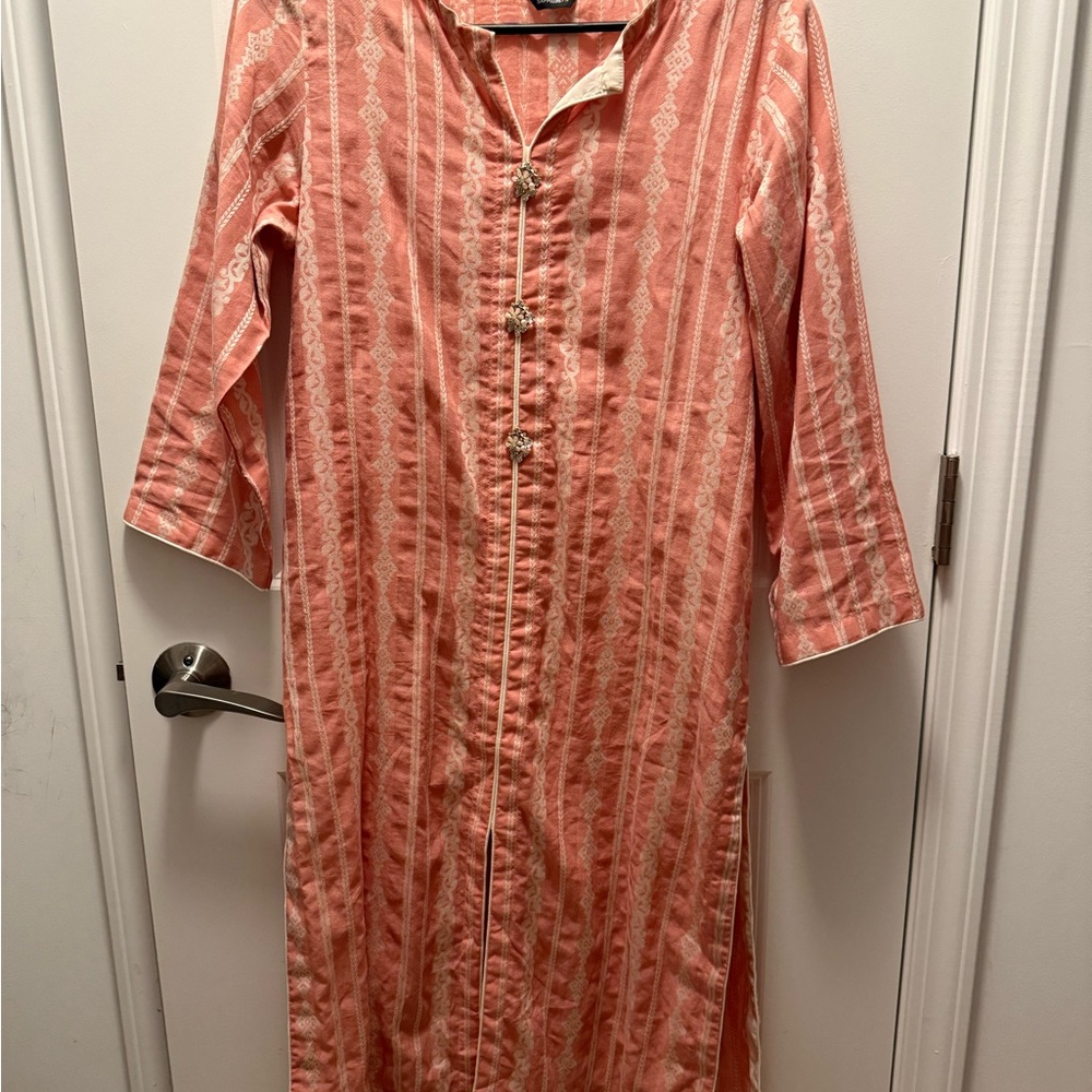 Coral Striped Button-Down Dress